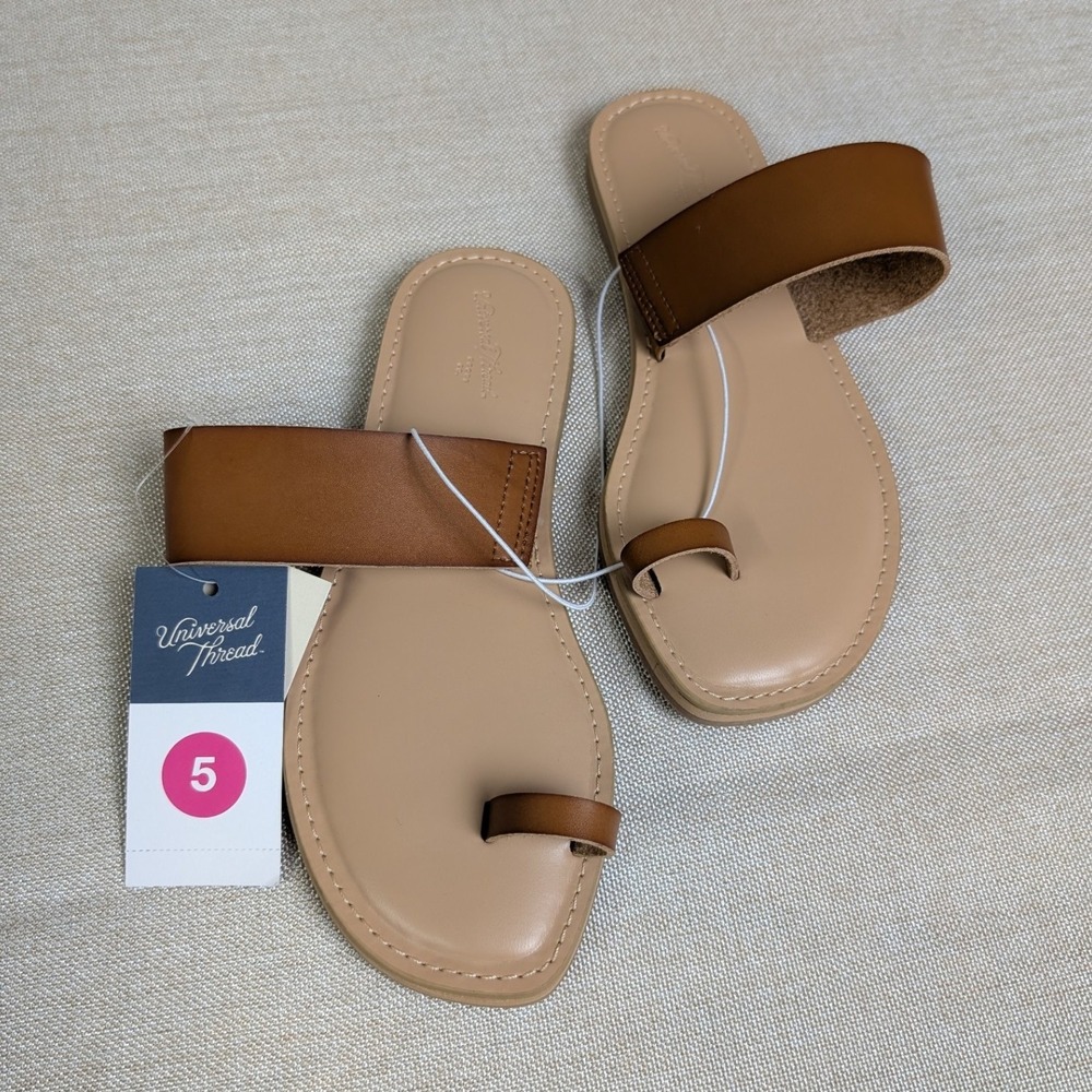 Universal Thread June Slide Sandals Womens 5 Cognac NWT Memory Foam Toe Loop